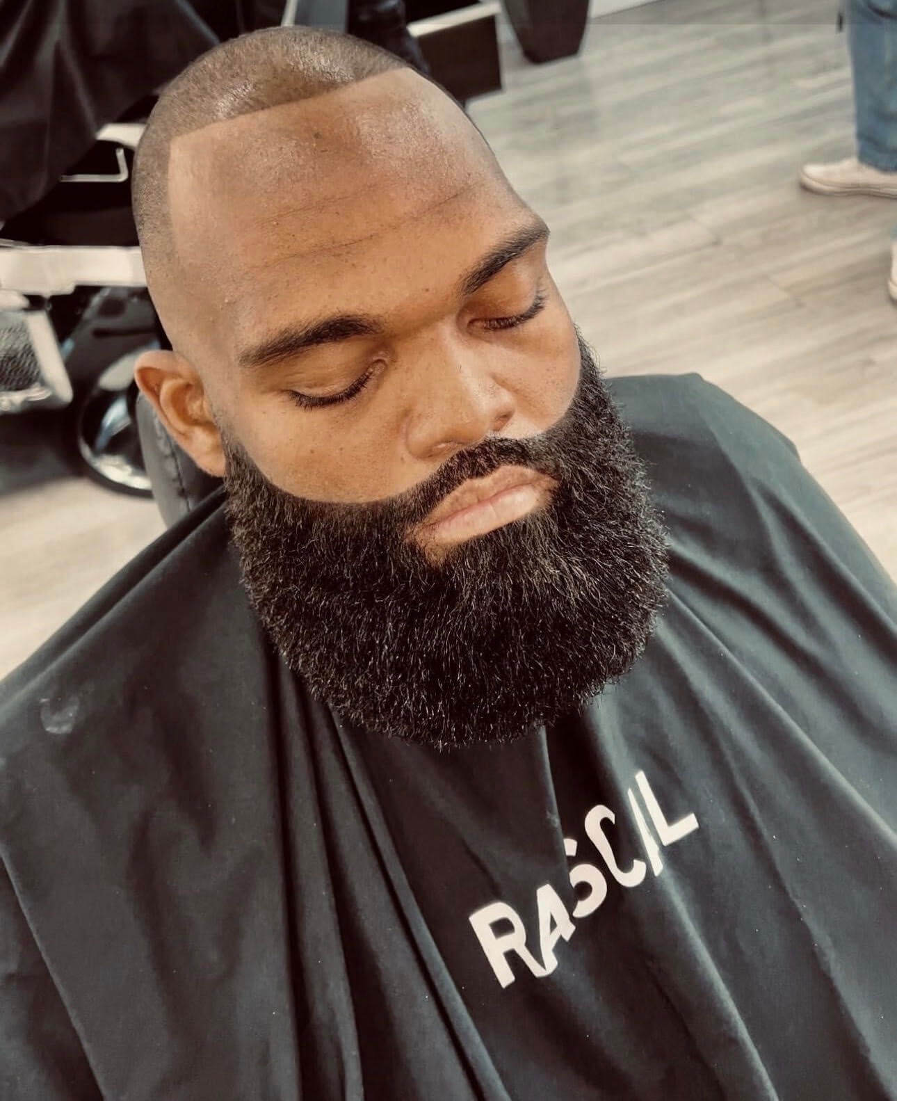 Close-up of a precision beard trim